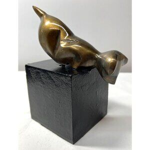 MCM Bronze Puppy Dog Sculpture On Black Marble Base